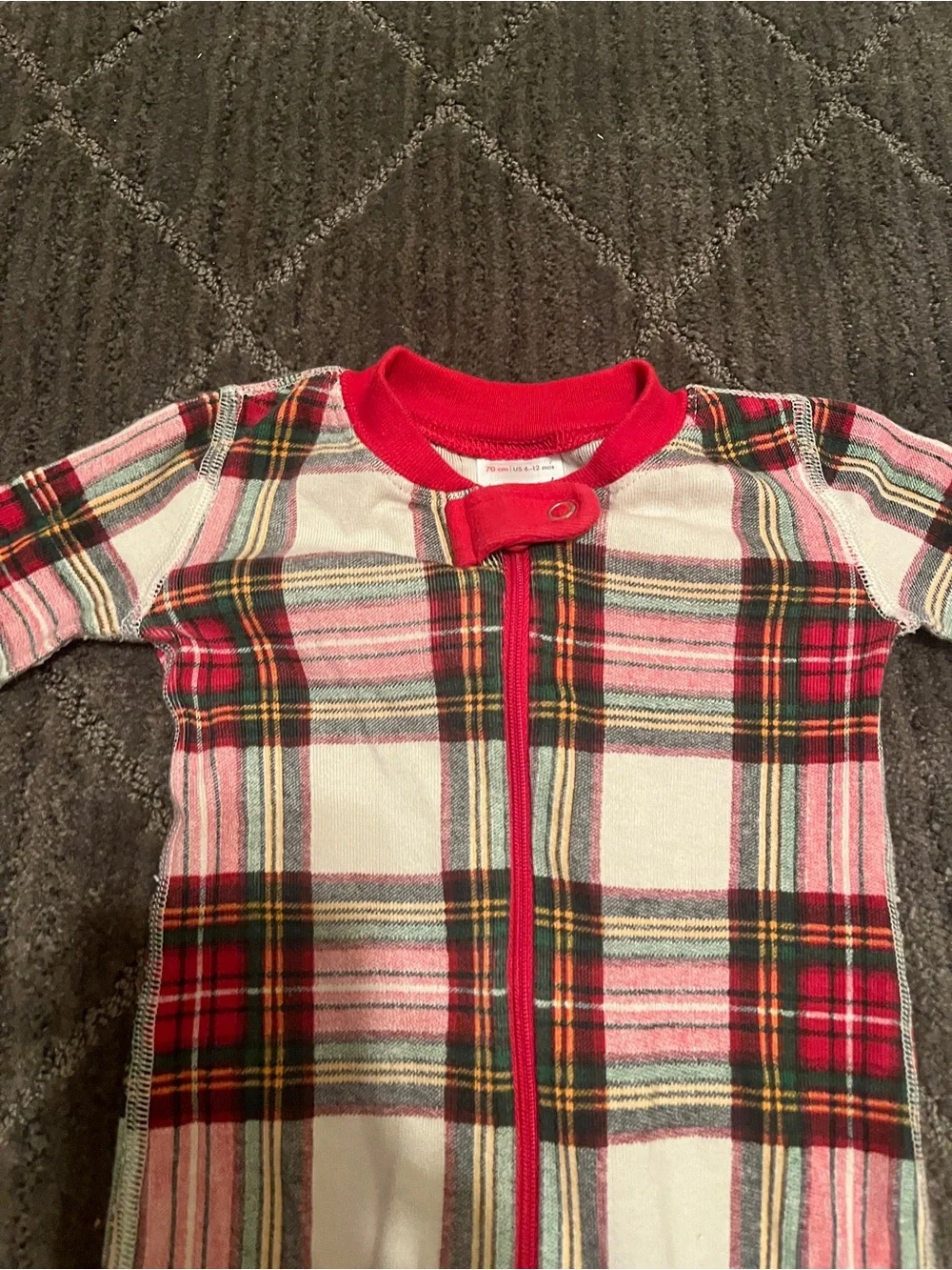 Hanna Andersson Baby Red Plaid Holiday One-Piece Zip Pajamas Size 6-12M
